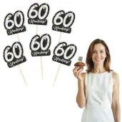 dekoracja na muffinki pikery 60 urodziny glamour ozdobne szpilki na babeczki 6 szt