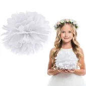 dekoracja na pierwsza komunie swieta wesele chrzest pompon bibulowy bialy 25 cm