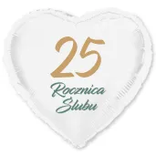 dekoracja na rocznice slubu srebrne gody balon foliowy serce liczba 25 bialy 18 hrt