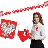 dekoracja na swieto 11 listopada baner flagi z godlem bialo czerwony 2 3 m