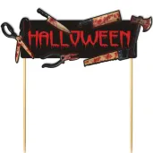 dekoracja na tort halloweenowy krwawe narzedzia topper z siekierami i krwia