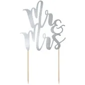 dekoracja na tort mr mrs srebrna partydeco 25 5 cm