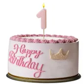 dekoracja na tort na roczek swieczka cyfra 1 urodziny rozowy 10 cm