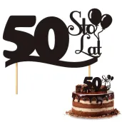 dekoracja na tort topper 50 urodziny czarny 17 cm