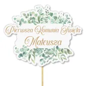dekoracja na tort topper komunia swieta eukaliptus personalizowany imie