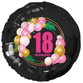 dekoracja na urodziny balon foliowy baloniki liczba 18 czarno rozowy 18 rnd