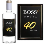 dekoracja na urodziny etykiety na butelki bosski 40 latek czarne 85x120 mm 5 szt