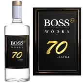 dekoracja na urodziny etykiety na butelki bosski 70 latek czarne 85x120 mm 5 szt