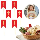 dekoracja na wielkanoc do swieconki pikery szpilki ozdobne choragiewka krzyz do baranka x6