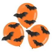 dekoracja nietoperze gacki na balonach czarno pomaranczowa 3 szt