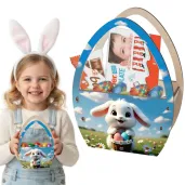 dekoracja opakowanie na slodycze prezent drewniany koszyk wielkanocny bialy krolik z koszykiem