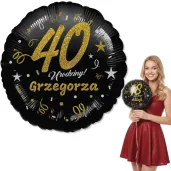dekoracja prezent na urodziny balon foliowy glamour birthday czarny 18 rnd