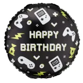 dekoracja prezent na urodziny gracza balon foliowy gaming happy birthday czarny 18 rnd