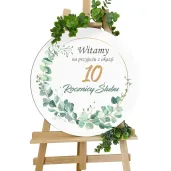 dekoracja sali na 10 rocznice slubu aluminiowe gody tablica powitalna eukaliptus beauty