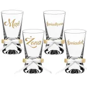 dekoracja stolu na wesele oszukane slubne kieliszki do wodki maz zona swiadek swiadkowa x4