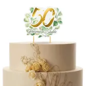 dekoracja tortu na 50 rocznice slubu topper papierowy zlote gody eukaliptus beauty 18x14 cm