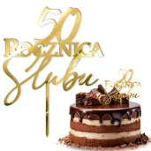 dekoracja tortu na 50 rocznice slubu topper z lustrzanej pleksy zloty 13 x 17 cm
