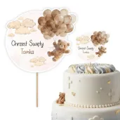 dekoracja tortu na chrzest swiety chlopca dziewczynki topper papierowy bezowy mis imie
