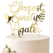 dekoracja tortu na chrzest swiety personalizowany topper na tort imie zloty lustrzany