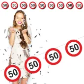 dekoracja wiszaca na 50 urodziny baner girlanda liczba 50 traffic birthday znak zakazu