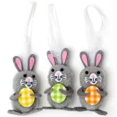 dekoracja zawieszki kroliczki szare 7 cm aliga 3 szt