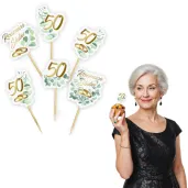 dekoracje do muffinek pikery na babeczki 50 rocznica slubu eukaliptus beauty zlote gody x6