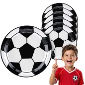 dekoracje na urodziny pilkarza talerzyki pilka bialo czarne partydeco 18 cm 6 szt