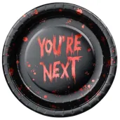 dekoracje stolu na halloween talrzyki papierowe jednorazowe youre next krwawe czarne 23 cm x6
