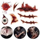 dodatek do stroju makijaz na halloween wodne tatuaze zmywalne oko krwawe rany blizny