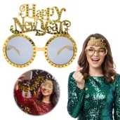 dodatek do stroju na sylwestra nowy rok okulary imprezowe happy new year zlote z krysztalkami