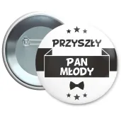 dodatek do stroju na wieczor kawalerski przypinka przyszly pan mlody zabawny gadzet pin