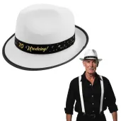 dodatek na 70 urodziny kapelusz glamour birthday bialy z lamowka