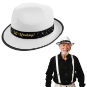 dodatek na 90 urodziny kapelusz glamour birthday bialy z lamowka