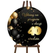 drewniana tablica powitalna 40 urodziny zloto czarny dekoracja sali powitanie gosci