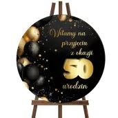 drewniana tablica powitalna 50 urodziny zloto czarny dekoracja sali powitanie gosci
