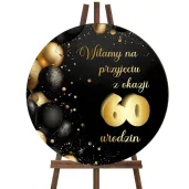 drewniana tablica powitalna 60 urodziny zloto czarny dekoracja sali powitanie gosci