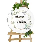 drewniana tablica powitalna chrzest swiety geometria mietowa dekoracja sali 39 5 cm