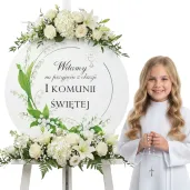 drewniana tablica powitalna komunia swieta konwalie dekoracja sali powitanie gosci 39 5 cm