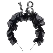 elegancka opaska na glowe na 18 urodziny dodatek do stroju czarne falbanki perly