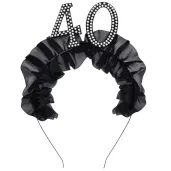elegancka opaska na glowe na 40 urodziny dodatek do stroju czarne falbanki perly