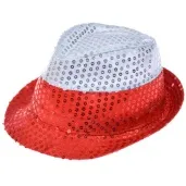 kapelusz kibic z cekinami bialo czerwony arpex