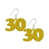 kolczyki 30 urodziny zloty brokat 38x25 mm