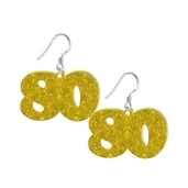 kolczyki 80 urodziny zloty brokat 38x25 mm