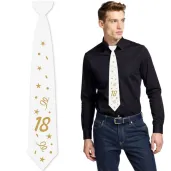 krawat na 18 urodziny dodatek do stroju glamour birthday bialy 43 cm