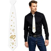 krawat na 40 urodziny dodatek do stroju glamour birthday bialy 43 cm