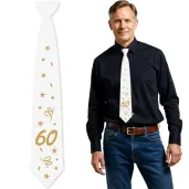 krawat na 60 urodziny dodatek do stroju glamour birthday bialy 43 cm