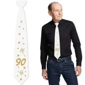 krawat na 90 urodziny dodatek do stroju glamour birthday bialy 43 cm