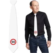 krawat na 90 urodziny dodatek do stroju traffic birthday bialy 43 cm