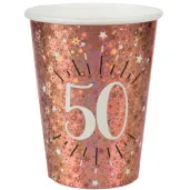 kubeczki papierowe 50 urodziny holo rozowe zloto santex 270 ml 10 szt