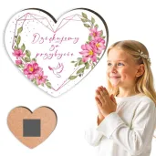 magnes komunia swieta rozowe serce upominek dla gosci pamiatka 6 x 7 cm